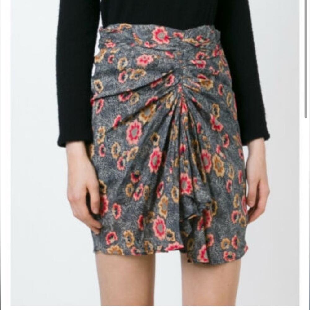 Isabel Marant Etoile Sevan Floral Print Ruched Multicolor Mini‎ Skirt Sz 42 / 10
